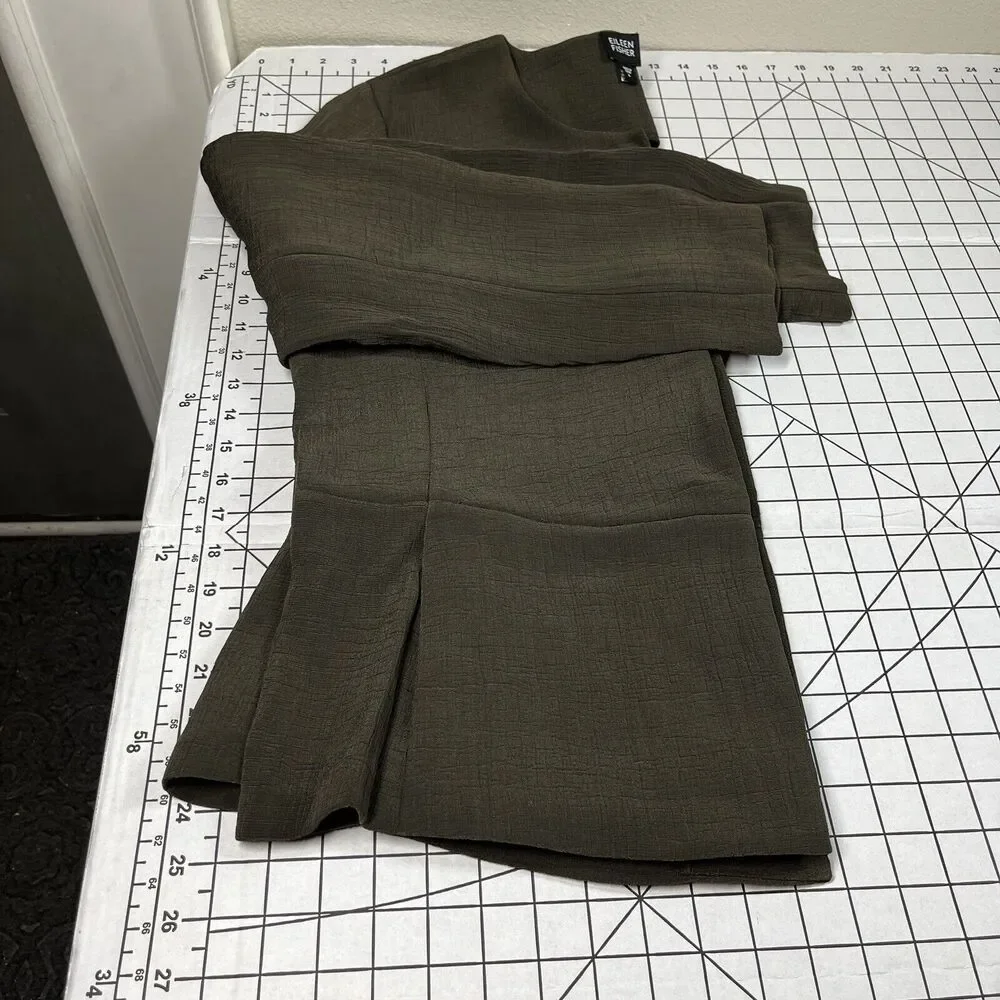 EILEEN FISHER Jacket Large Collarless Rayon Silk Blend Textured Brown Hook‎ Eye